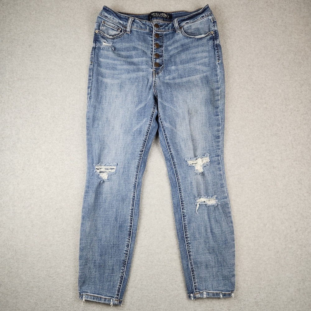Vanilla‎ Star Jeans Women's Size 13 Blue Skinny Distressed High Rise Button Fly